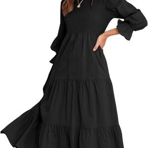 Women's Black Tiered Maxi Dress with Ruffle Hem